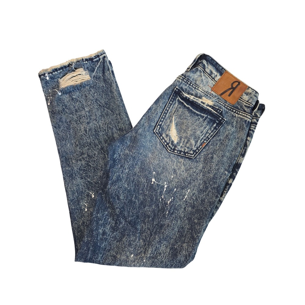 Remix by Rock Revival Slouchy Straight Jeans 26 Distressed Paint Splatter NWOT